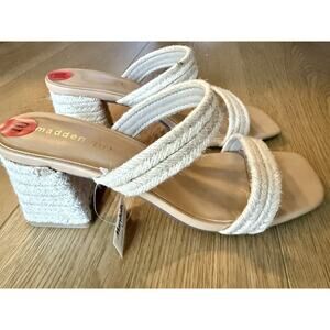 Madden Girl Sandals Womens 10 M Manorr Slides Beige Open Toe Heels Espadrille